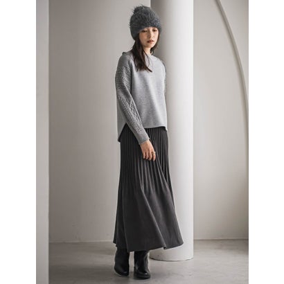 スウェードライク消しプリーツスカート （チャコールグレー）｜詳細画像