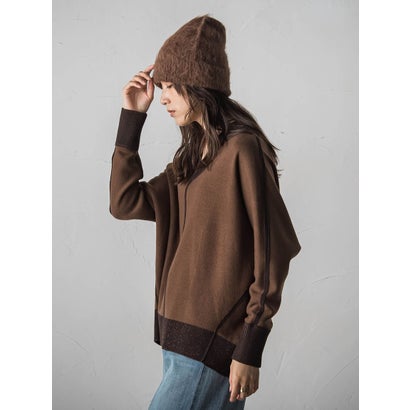 メイソングレイ MAYSON GREY WフェイスVネックドルマンニットプルオーバー （ブラウン）｜詳細画像