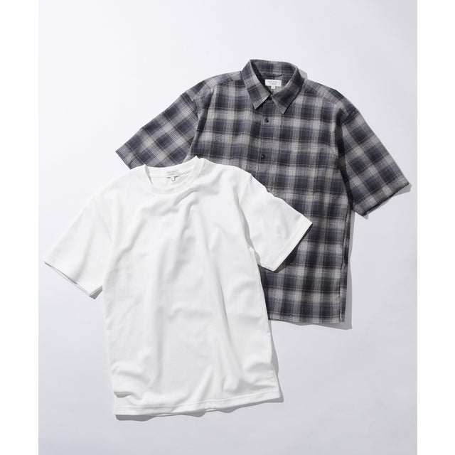 半袖チェックシャツ + 無地インナーTシャツ 2点セット 6270-9076 MNY （グレー）