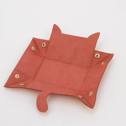 本革ねこちゃん小物トレイ アクセサリートレイ アクセサリートレー 小物トレイ 小物トレー 猫 猫グッズ 猫アイテム 収納 革小物 ねこ しっぽ 可愛い （オレンジ）｜詳細画像
