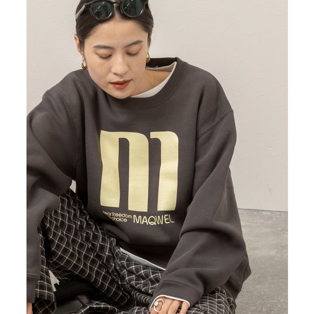 Maqwel LARGE M プリントスウェット裏起毛 （チャコールグレー）