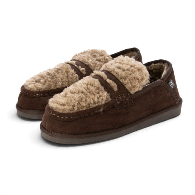 FUR SLIP-ON LOAFERS （BROWN）