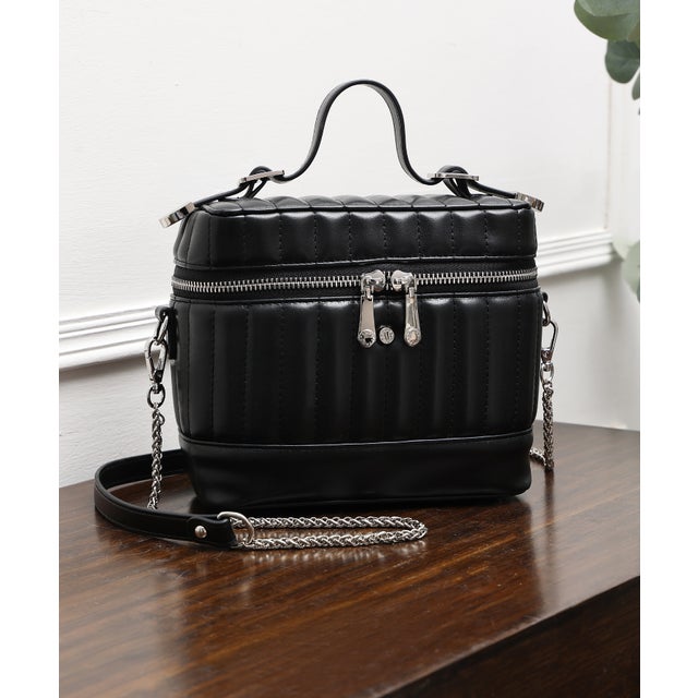 縦キルティング バニティミニショルダーバッグ （BLK）
