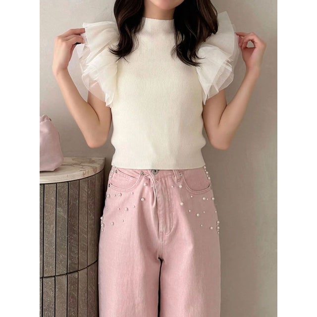 ボリュムチュールフリルニット （オフホワイト）