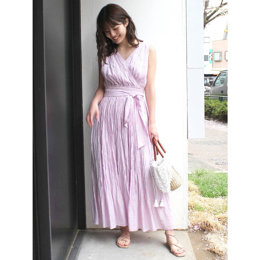 MERCURYDUO 2WAYワッシャープリーツカシュールワンピース（ラベンダー 