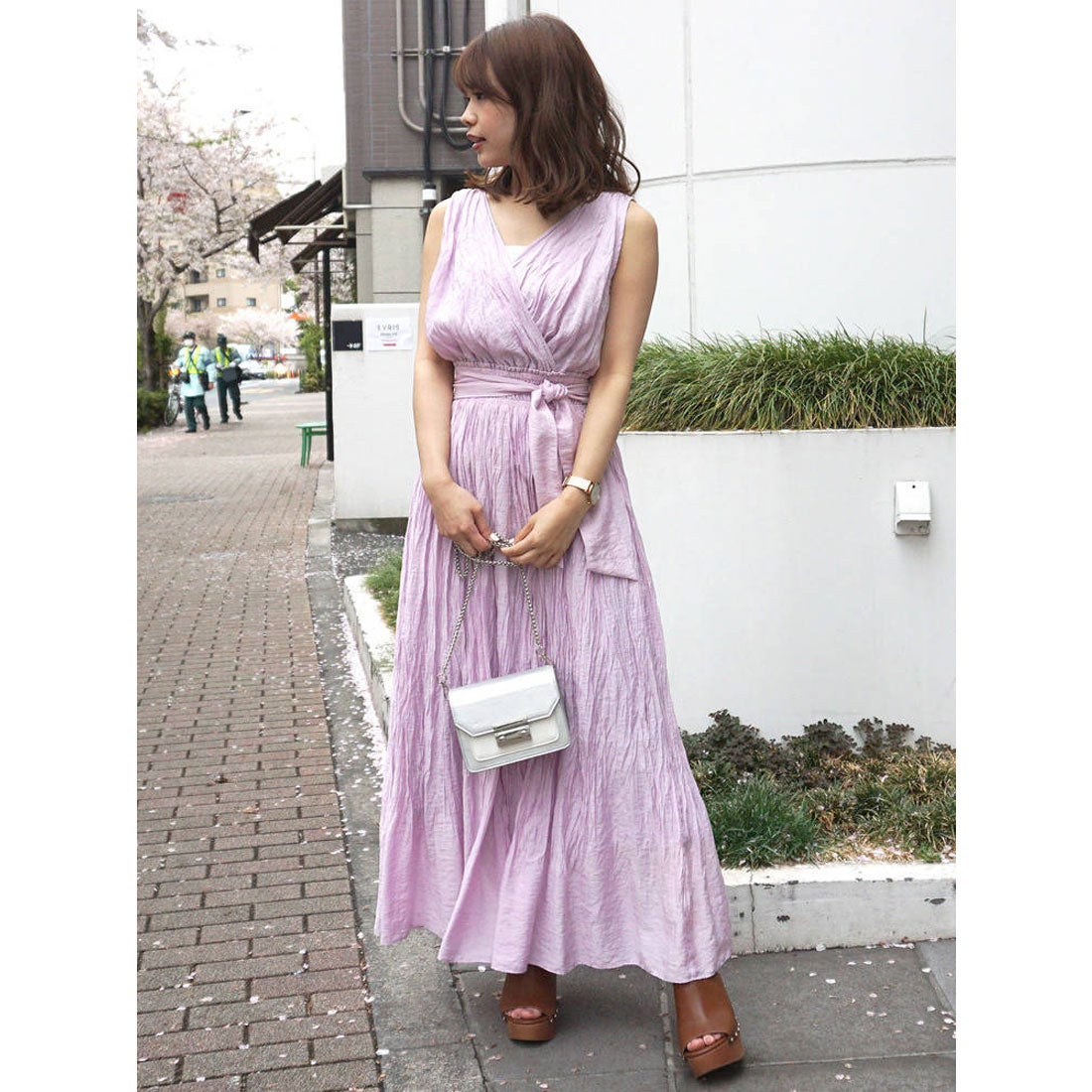 MERCURYDUO 2WAYワッシャープリーツカシュールワンピース（ラベンダー 