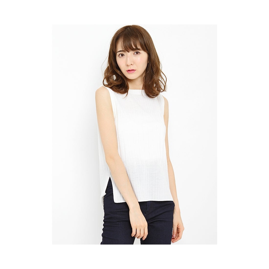 MERCURYDUO ランダムリブノースリーブニット オフホワイト 