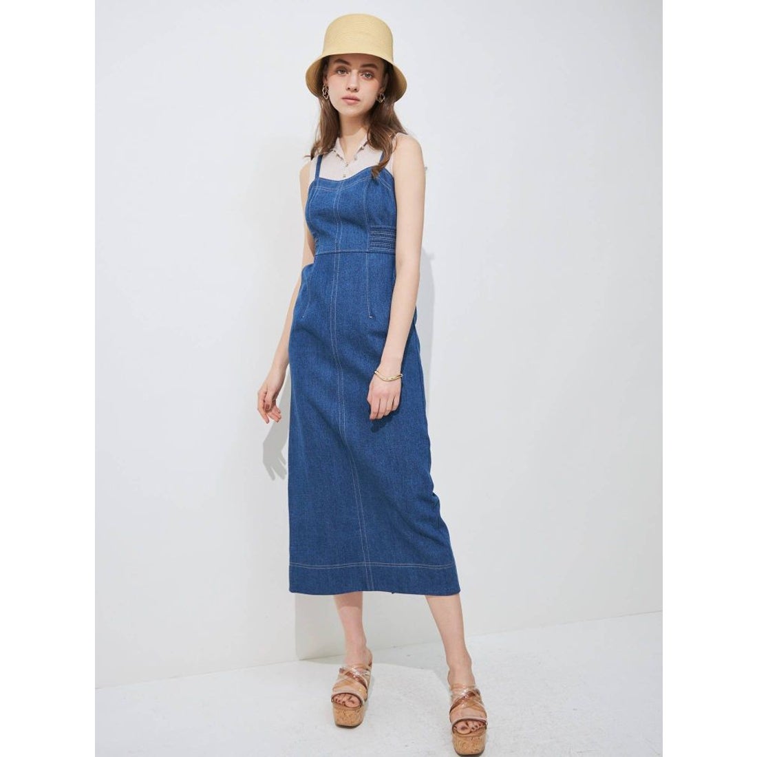 【新品タグ付き】misayoさんプロデュース　ジャンスカ　インディゴ　完売品 MERCURYDUO サイドシャーリングタイトジャンスカ（インディゴ