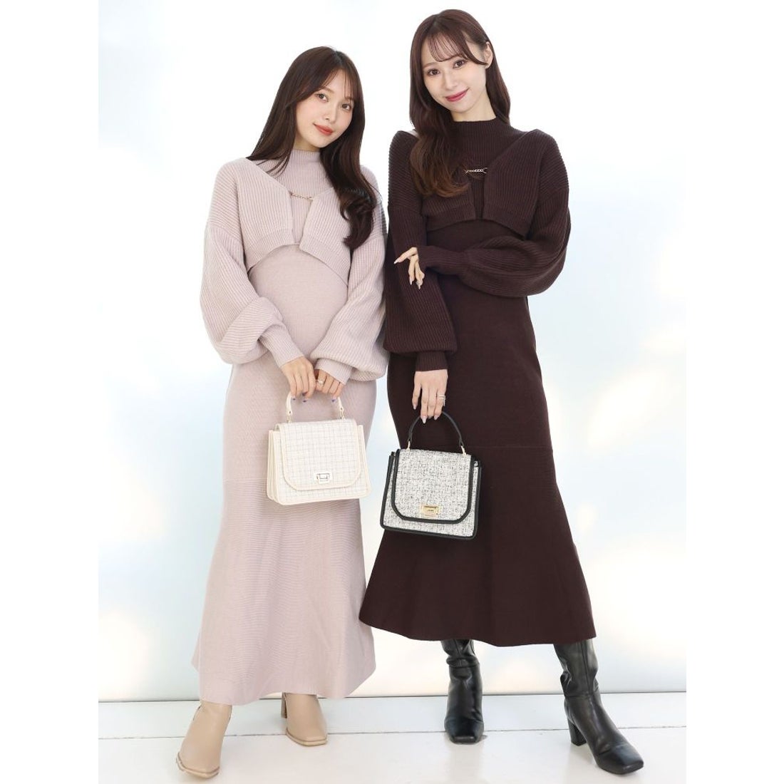 MERCURYDUO チェーン付カーデセットニットワンピース（ブルー