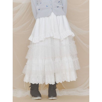 フラワーフロッキーチュールエプロン （オフホワイト）｜詳細画像