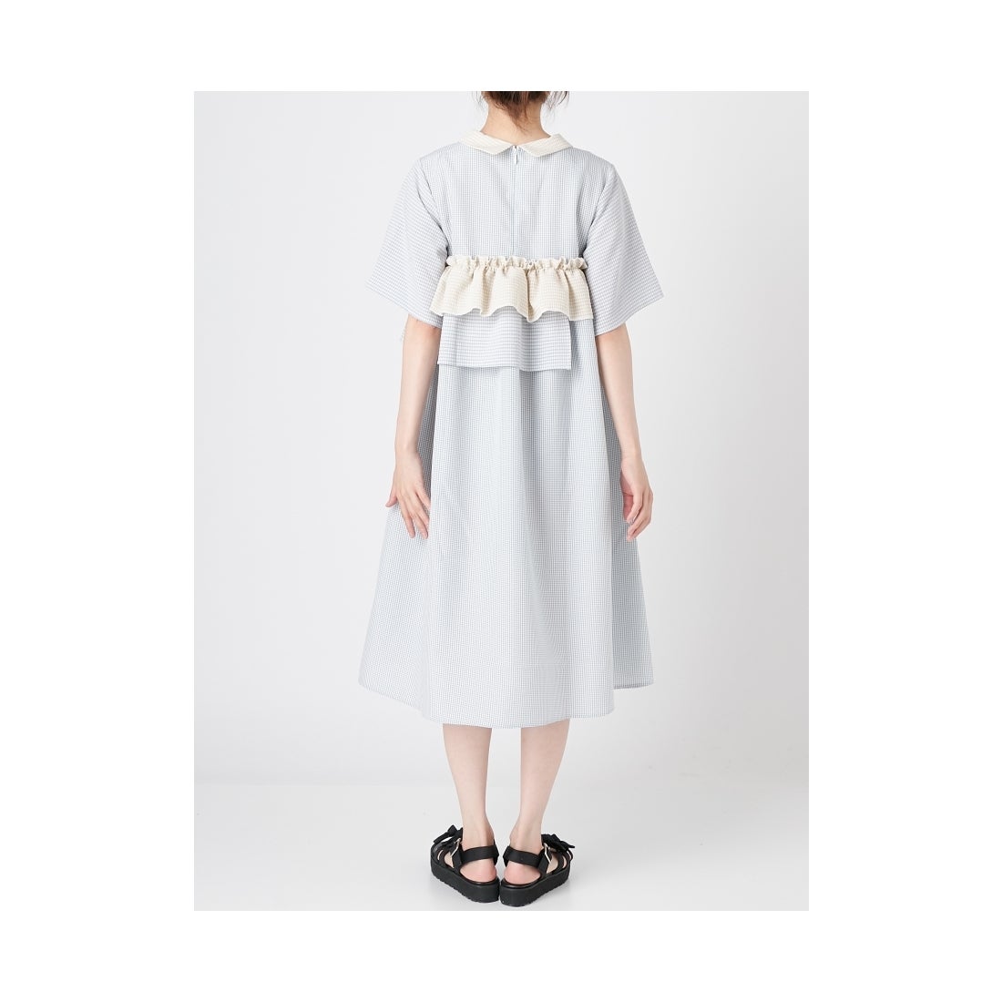 merry jenny 新品 ブラック ギンガムパッチワークワンピース merry jenny ギンガムパッチワークワンピース ブラック -ファッション