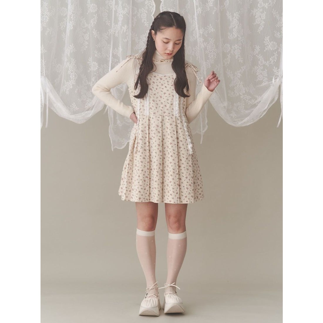 メリージェニー merry jenny flowerプリーツミニワンピース