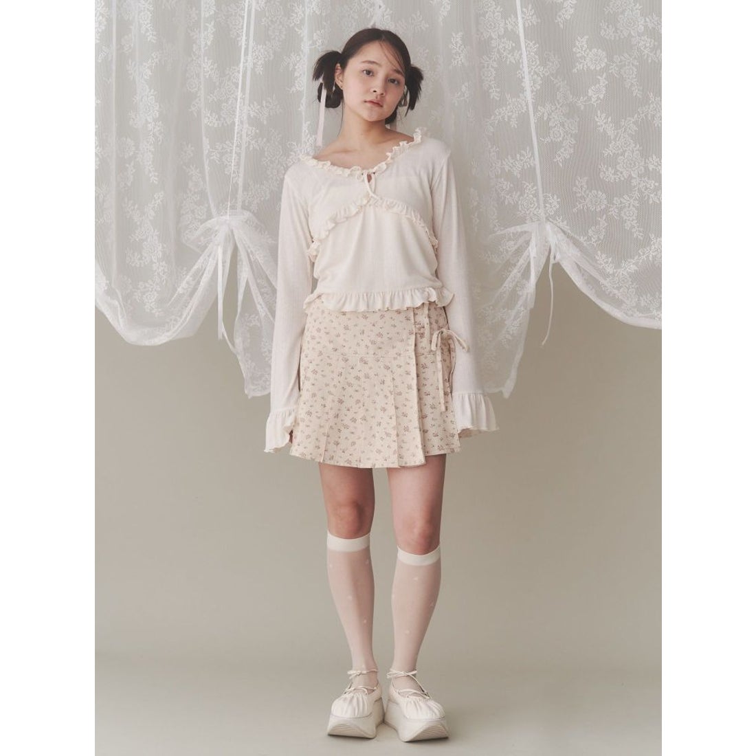 メリージェニー merry jenny flowerリボンプリーツミニスカート