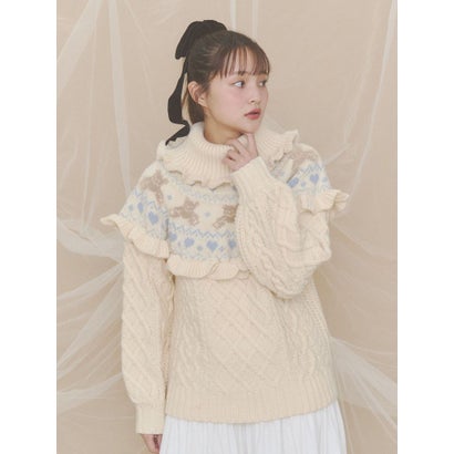 bear yoke knit tops （グレー）｜詳細画像