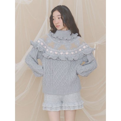 bear yoke knit tops （グレー）｜詳細画像