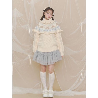 bear yoke knit tops （グレー）｜詳細画像