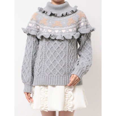 bear yoke knit tops （グレー）｜詳細画像