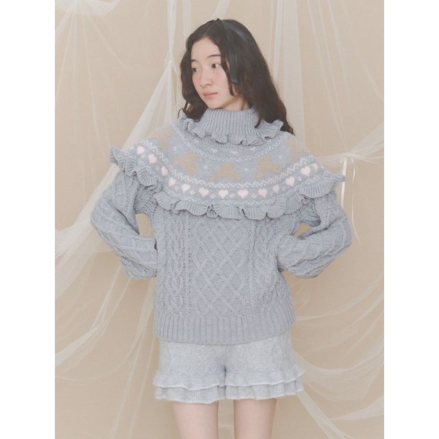 bear yoke knit tops （グレー）