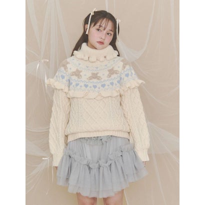 bear yoke knit tops （レッド）｜詳細画像