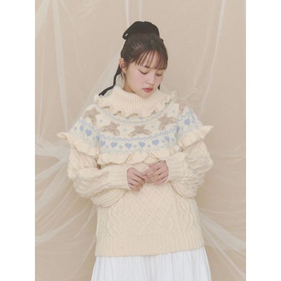 bear yoke knit tops （レッド）｜詳細画像