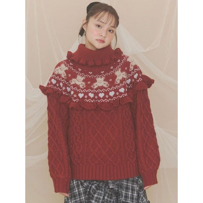 bear yoke knit tops （レッド）｜詳細画像