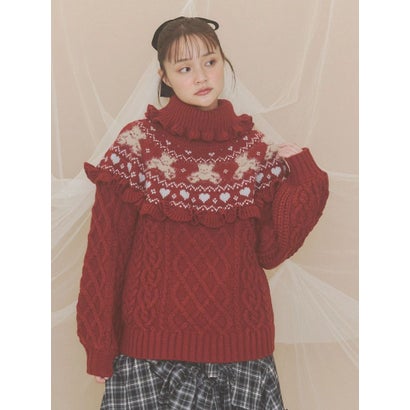 bear yoke knit tops （レッド）｜詳細画像