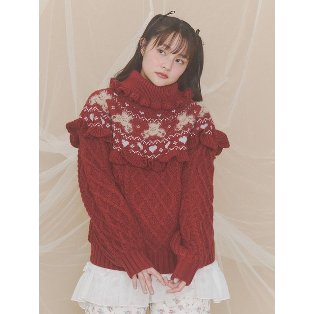 bear yoke knit tops （レッド）