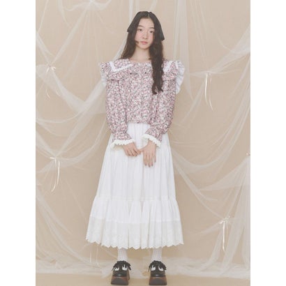 lace ribbonギャザースカート （オフホワイト）｜詳細画像