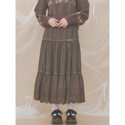 lace ribbonギャザースカート （オフホワイト）｜詳細画像