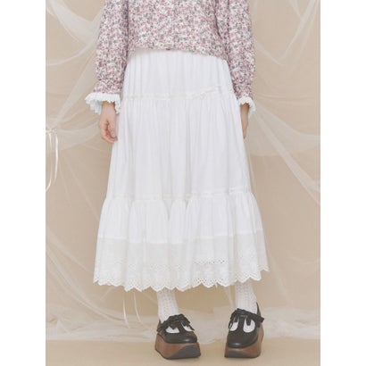 lace ribbonギャザースカート （オフホワイト）｜詳細画像