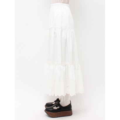 lace ribbonギャザースカート （オフホワイト）｜詳細画像