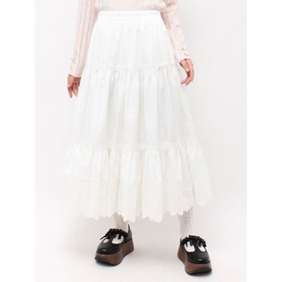 lace ribbonギャザースカート （オフホワイト）｜詳細画像
