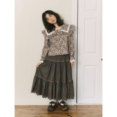lace ribbonギャザースカート （オフホワイト）｜詳細画像