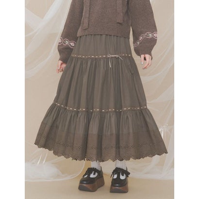 lace ribbonギャザースカート （カーキ）｜詳細画像