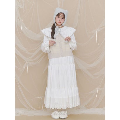lace ribbonギャザースカート （カーキ）｜詳細画像