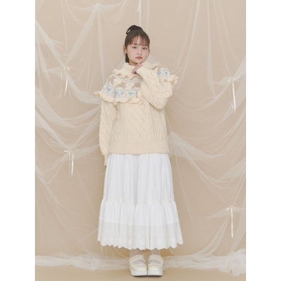 lace ribbonギャザースカート （カーキ）｜詳細画像