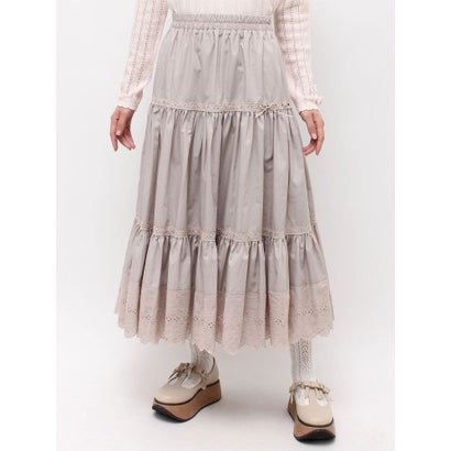 lace ribbonギャザースカート （カーキ）｜詳細画像