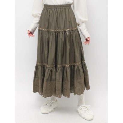 lace ribbonギャザースカート （カーキ）｜詳細画像
