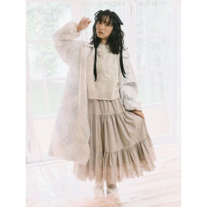 lace ribbonギャザースカート （カーキ）｜詳細画像
