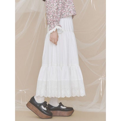 lace ribbonギャザースカート （カーキ）｜詳細画像
