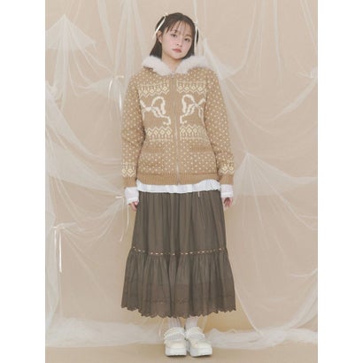 lace ribbonギャザースカート （ピンク）｜詳細画像