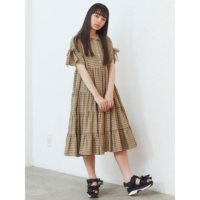 【美品】ジェニーギャルソン 麻混チェック切替 変形ワンピース ゆったり 半袖 ME2350EW07233_fw_thumbM.jpg