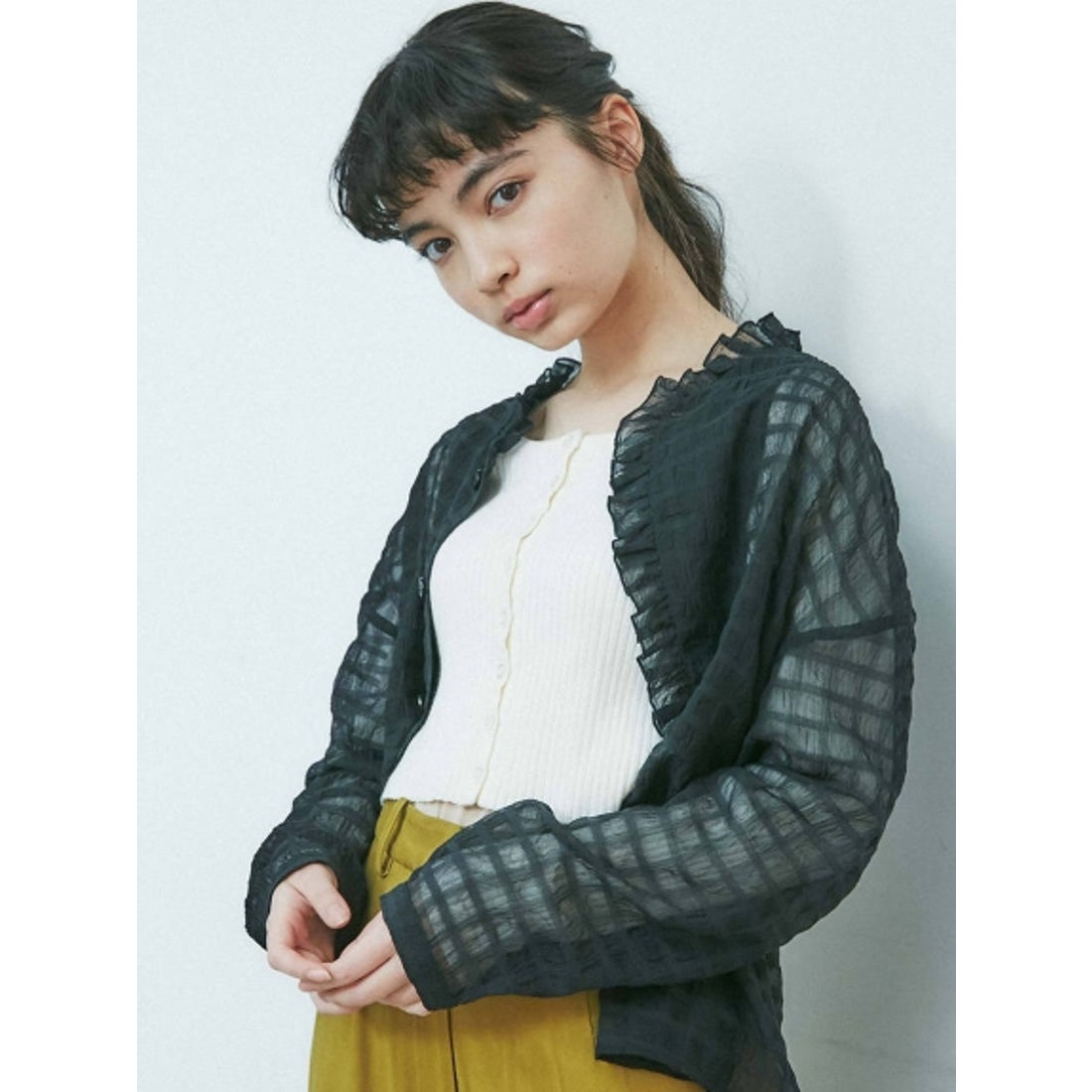 merry jenny シアーチェックフリルブラウス （BLK） -ファッション通販 