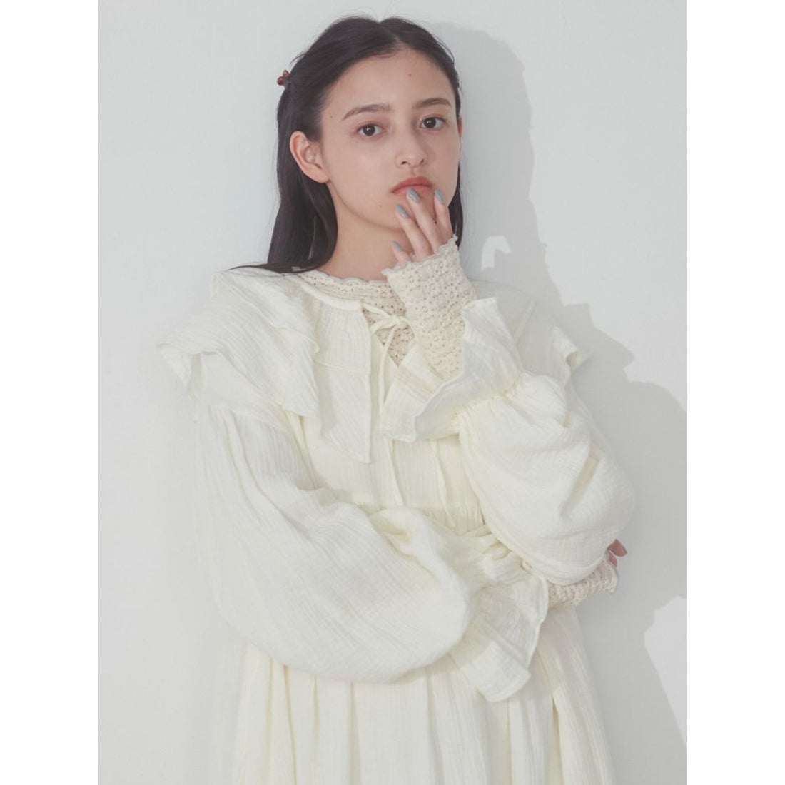 merry jenny ガーゼフリルカラーワンピース（ピンク） -ファッション