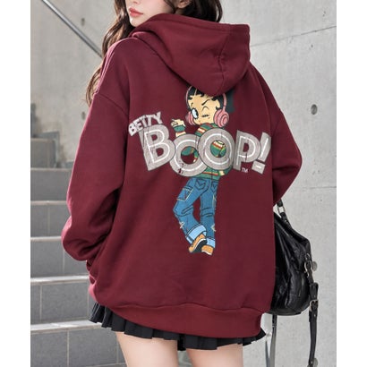 裏起毛BETTY BOOP バックプリントオーバーサイズパーカー （ワインレッド）｜詳細画像
