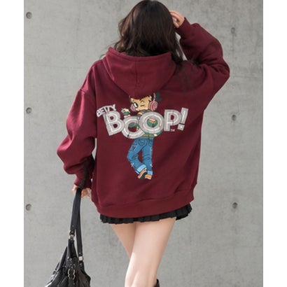 裏起毛BETTY BOOP バックプリントオーバーサイズパーカー （ワインレッド）｜詳細画像