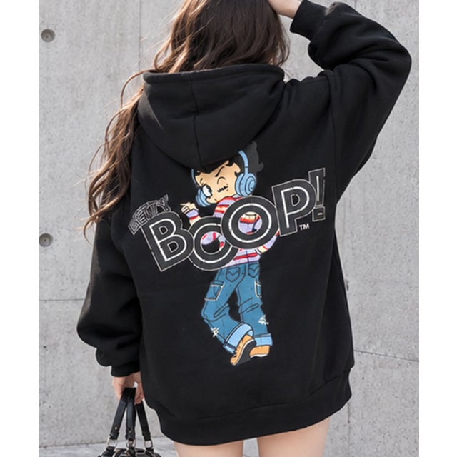 裏起毛BETTY BOOP バックプリントオーバーサイズパーカー （ブラック）