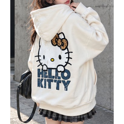 裏起毛HELLO KITTY バックプリントオーバーサイズパーカー （アイボリー）｜詳細画像
