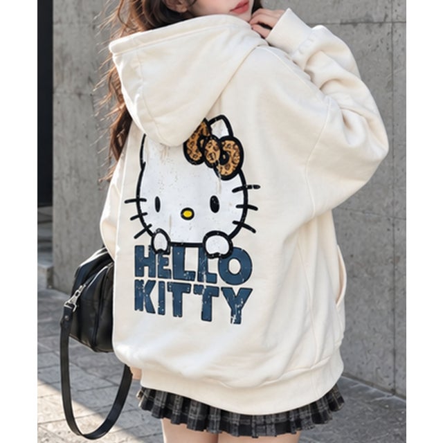 裏起毛HELLO KITTY バックプリントオーバーサイズパーカー （アイボリー）