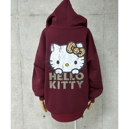 裏起毛HELLO KITTY バックプリントオーバーサイズパーカー （ワインレッド）｜詳細画像
